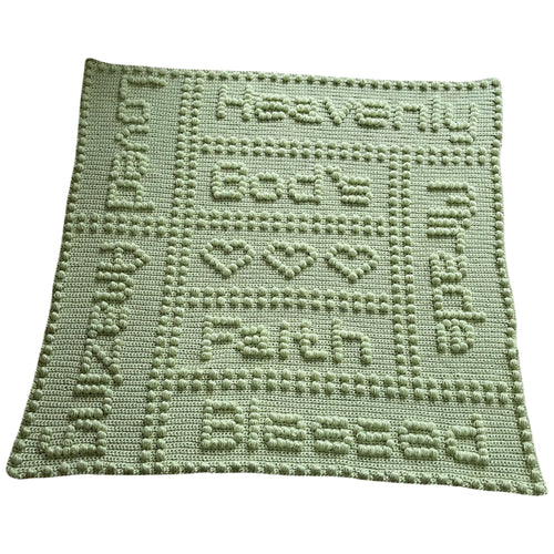 Faith Baby Blanket One-piece Crochet Pattern Puff Stitch Words