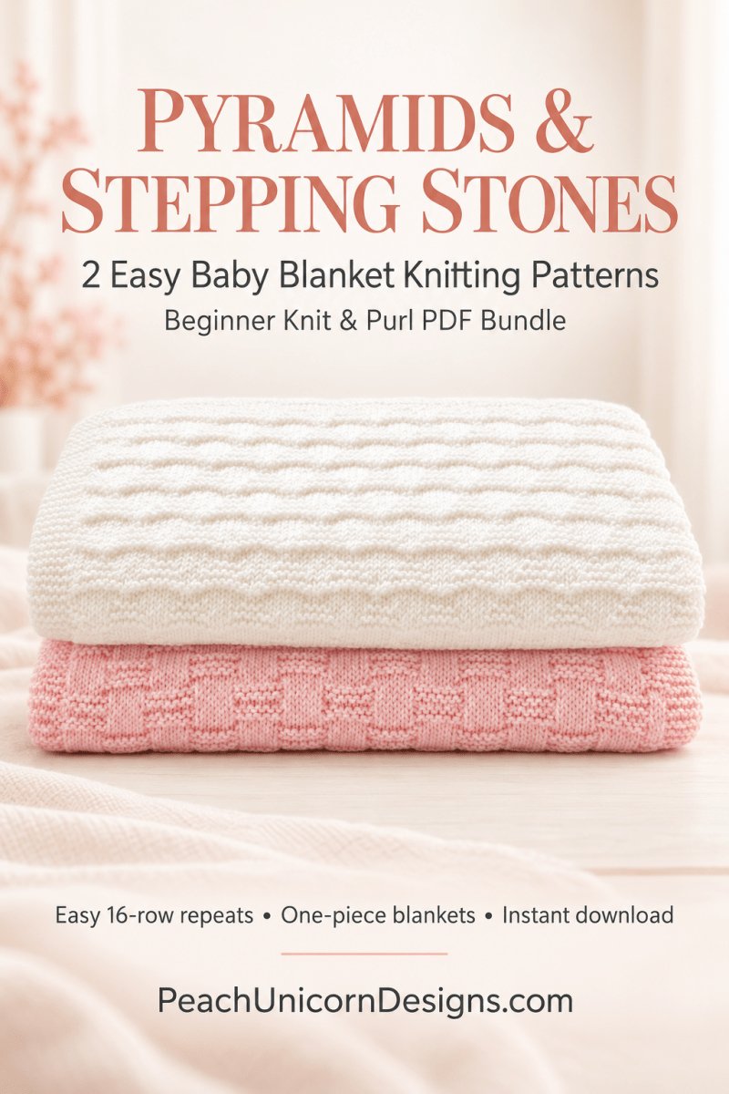 Pinterest graphic for the Pyramids and Stepping Stones easy baby blanket knitting pattern bundle