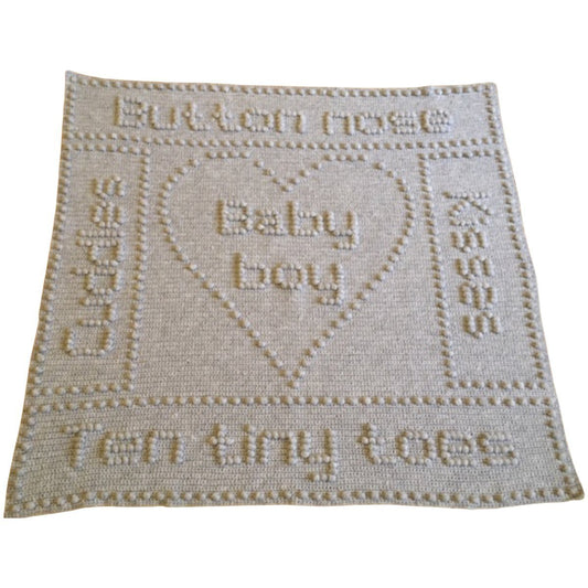 Button Nose Baby Blanket Crochet Pattern for Baby Blanket Words Boy Girl Heart