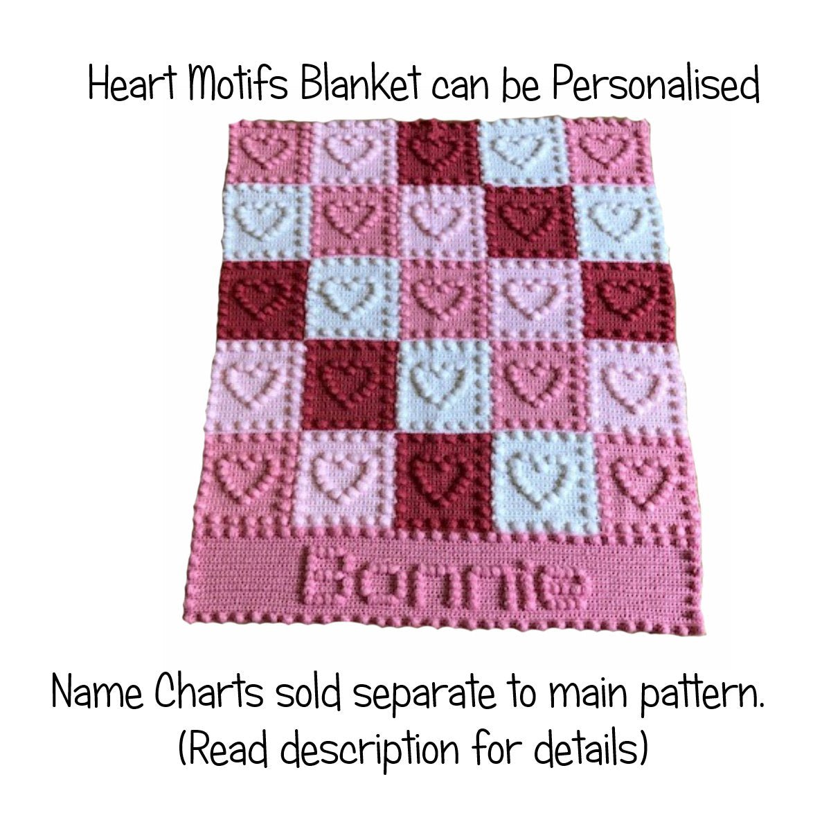 Heart Motifs Baby Blanket Crochet Pattern for Personalised Baby Blanket Add Name Heart