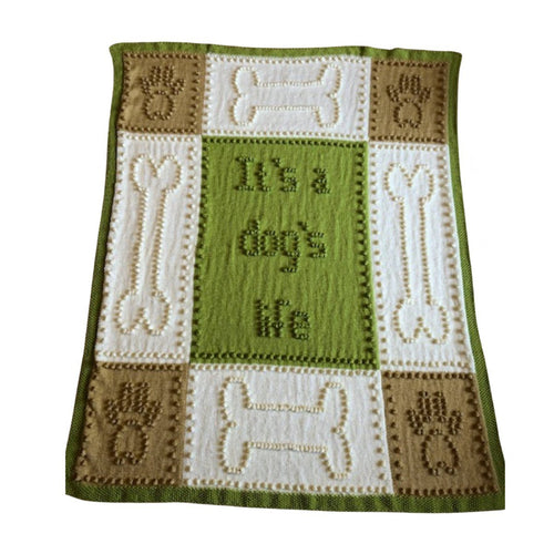 Knitting Pattern for Dog Blanket Bones Paws Print Bobble Stitch 