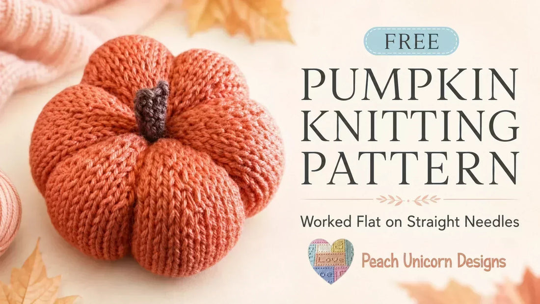 Free pumpkin knitting pattern worked flat on straight needles by Peach Unicorn Designs