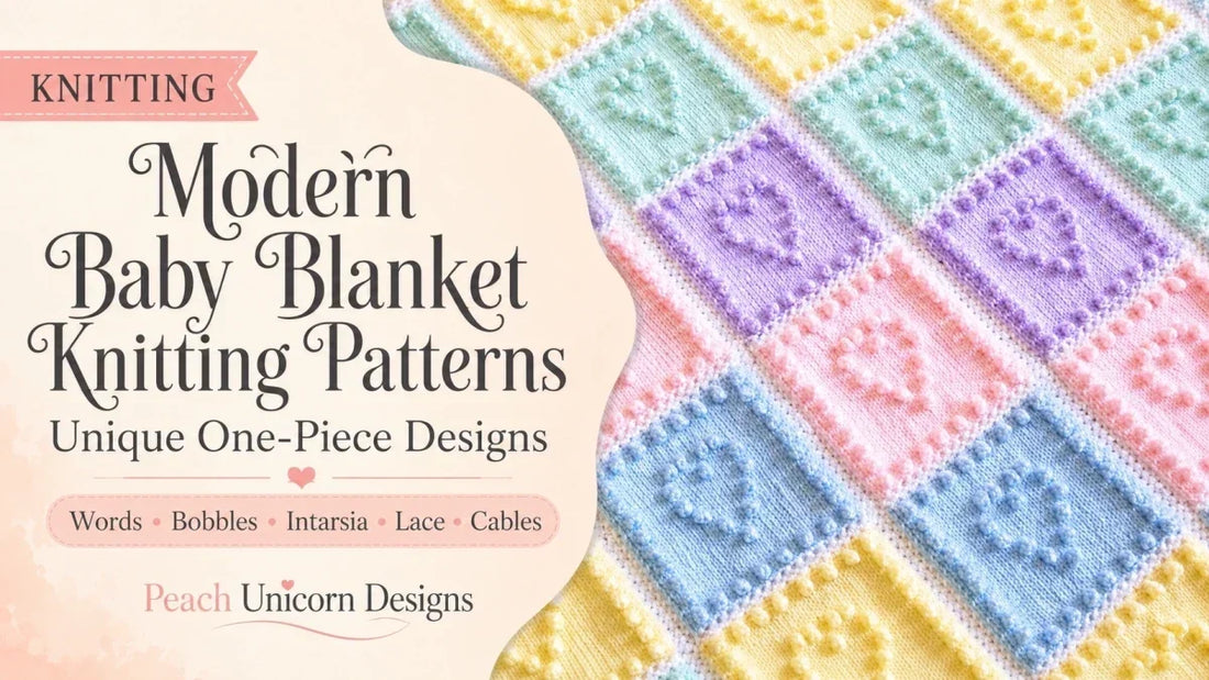 Modern baby blanket knitting patterns featuring the pastel Heart Squares bobble-stitch blanket