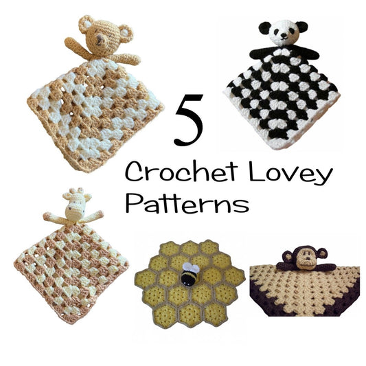 5 Lovey CROCHET Patterns Bears, Giraffe, Monkey and Bee