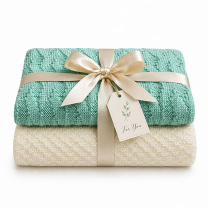 Knitted crossing lines and ladders baby blankets gift wrapped