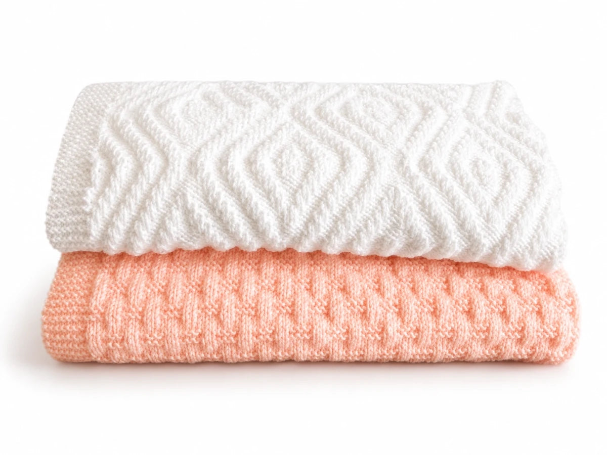 Cosy Weaving and Hidden Crosses baby blanket knitting pattern bundle in cream and peach