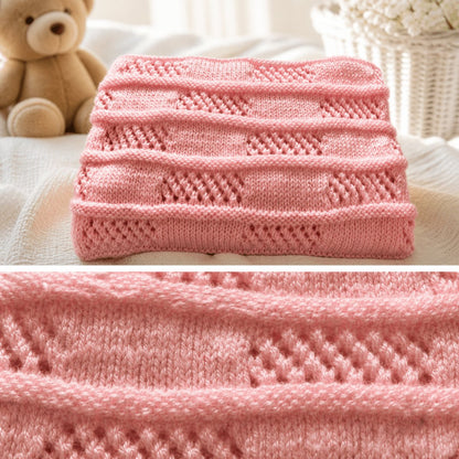 Close up of the pink easy lace baby blanket knitting pattern