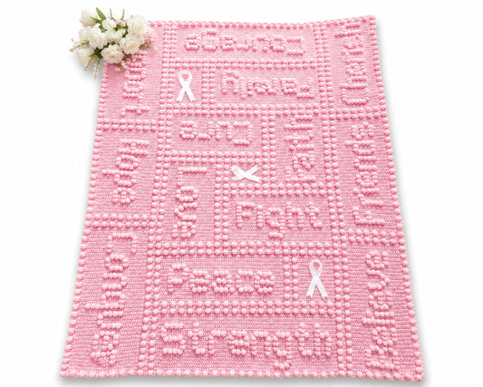 Free Cancer Support One-Piece Crochet Lap Blanket Pattern in Soft Pink with White Flowers