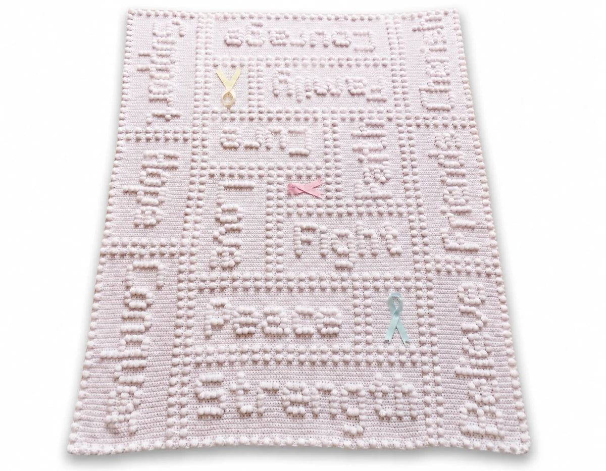 Free Cancer Support One-Piece Crochet Lap Blanket Pattern on White Background