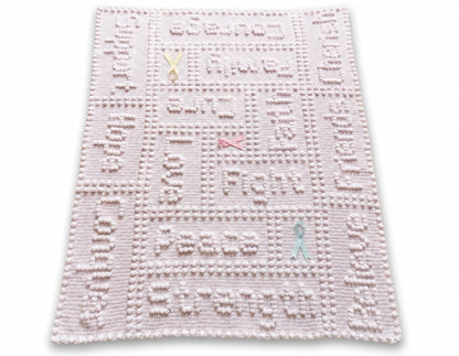 Free Cancer Support One-Piece Crochet Lap Blanket Pattern on White Background