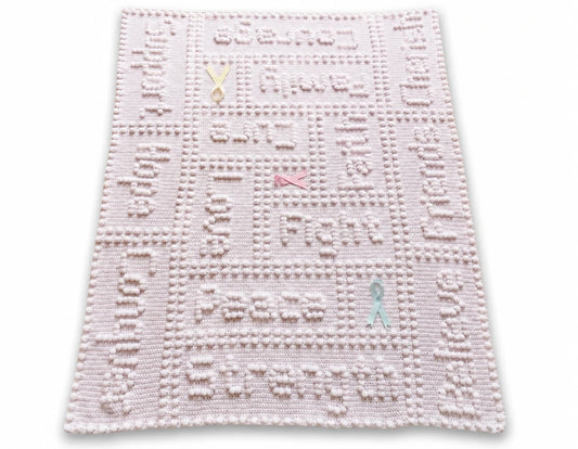 Free Cancer Support One-Piece Crochet Lap Blanket Pattern on White Background
