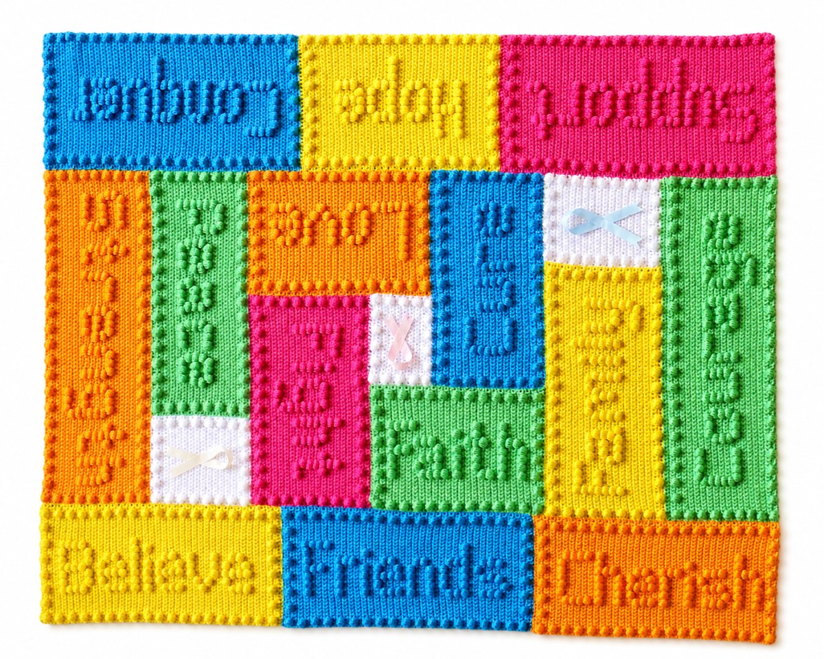 Free crochet cancer support lap blanket pattern with inspirational words and awareness ribbons