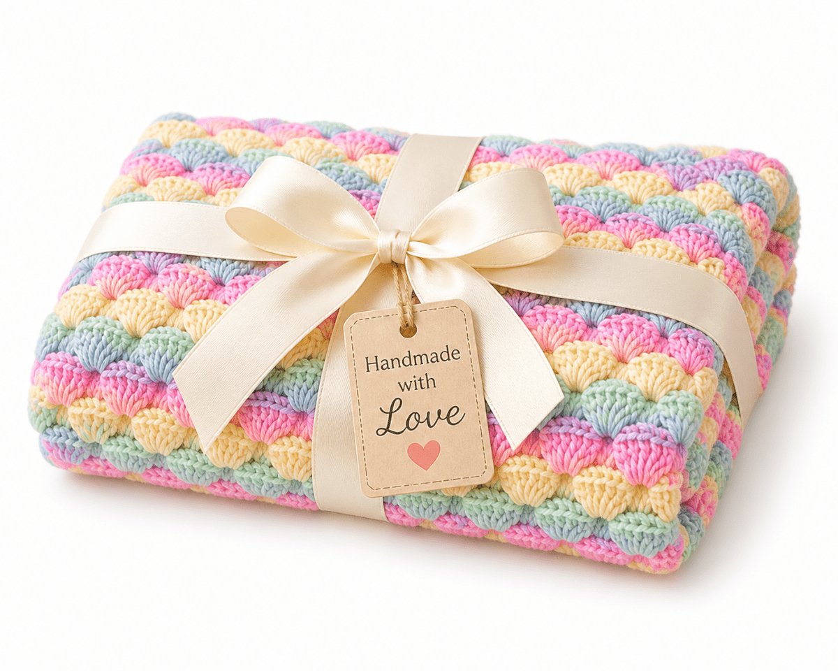 Pastel Shells Baby Blanket Crochet Pattern – Free Easy Beginner Blanket (US Terms) – Peach Unicorn Designs