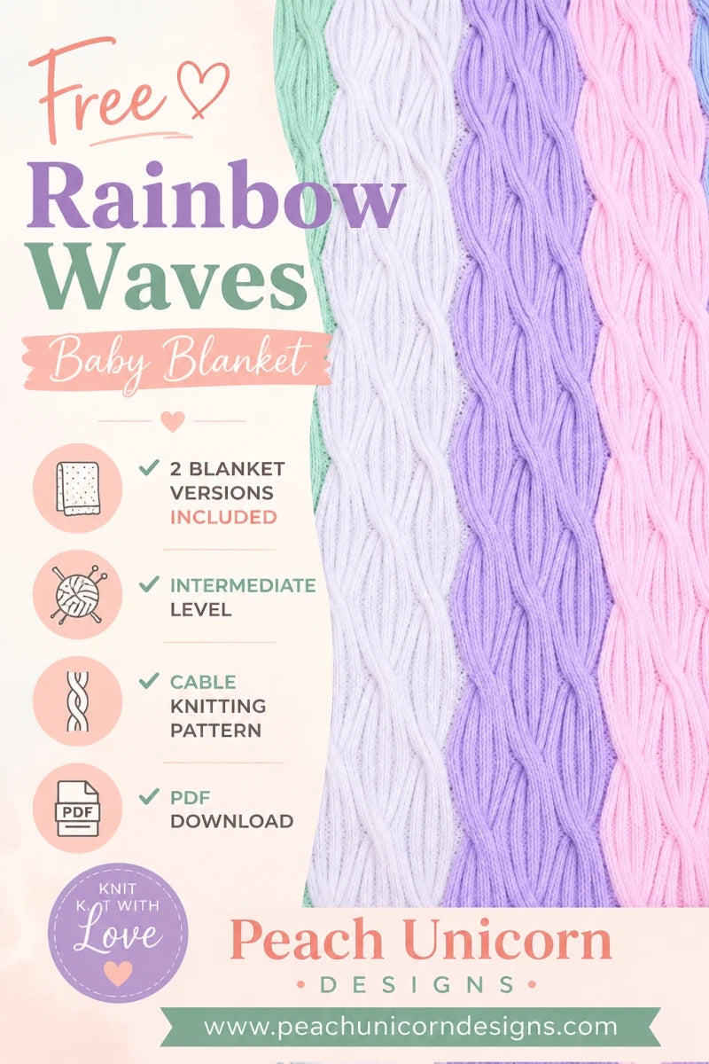 Free Rainbow Waves baby blanket cable knitting pattern with two blanket versions included and intermediate level instructions