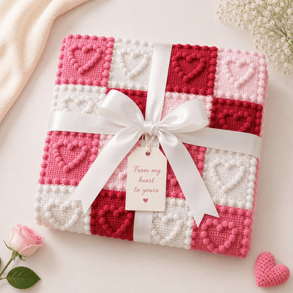 folded hearts baby blanket with ribbon and bow for gift