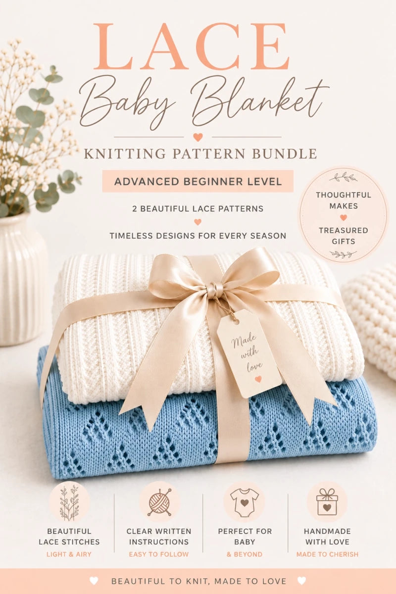 Lace Baby Blanket 2 pattern bundle Lacy Lanes and Triangles, pinterest image 