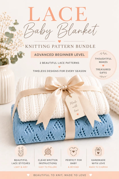 Lace Baby Blanket 2 pattern bundle Lacy Lanes and Triangles, pinterest image 