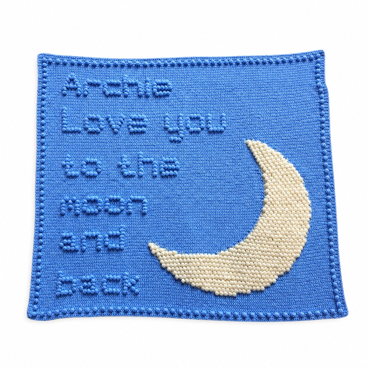 Love you to the moon and back personalised crochet blanket with moon