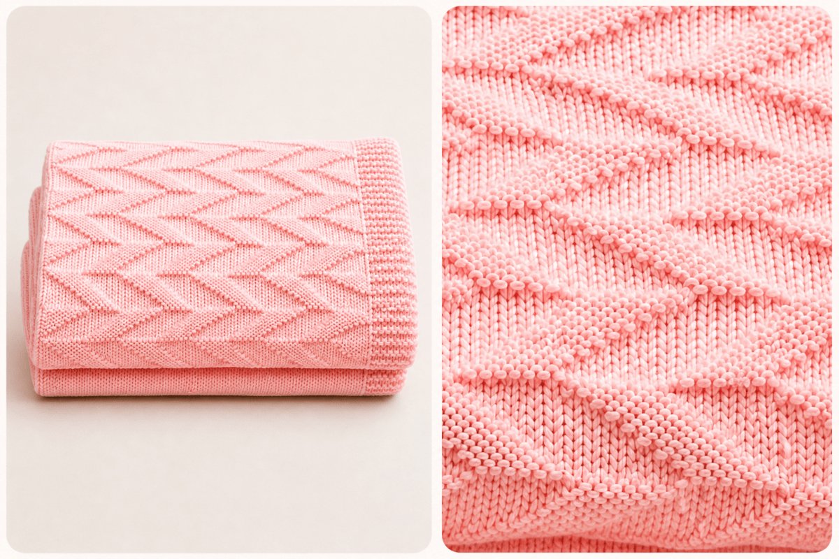 Close up stitch detail of the Parallel Lines baby blanket knitting pattern