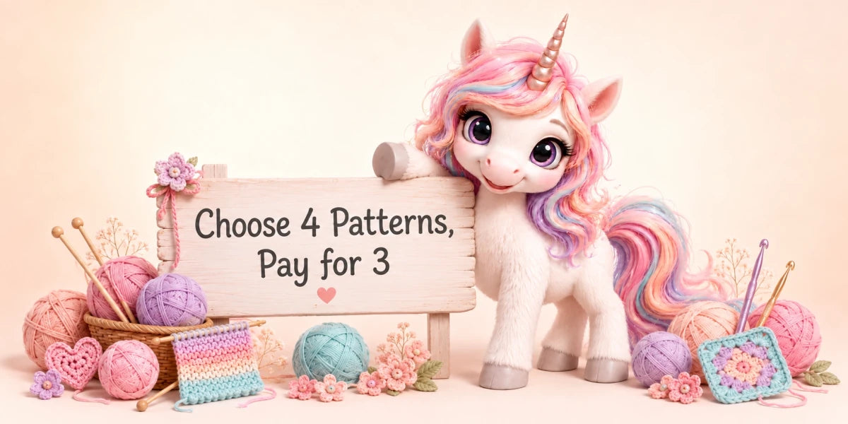 Peach the Unicorn welcoming customers to the 4 for 3 pattern offer