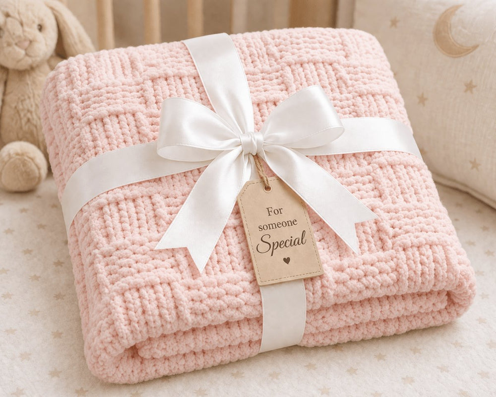 Chunky Basketweave free baby blanket knitting pattern
