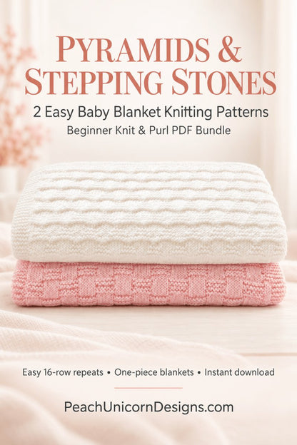 Pinterest graphic for the Pyramids and Stepping Stones easy baby blanket knitting pattern bundle