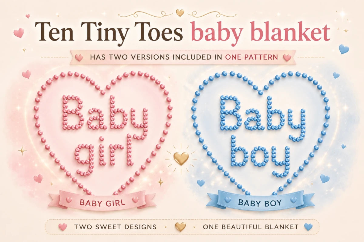 Ten Tiny Toes baby blanket knitting pattern with baby girl and baby boy versions included in one knitting pattern PDF