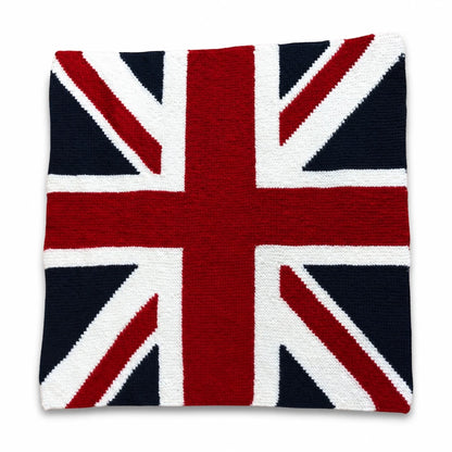 Union Jack Flag Lap Blanket knitting pattern shown on a white background with soft shadow, featuring the British Union Jack flag design.