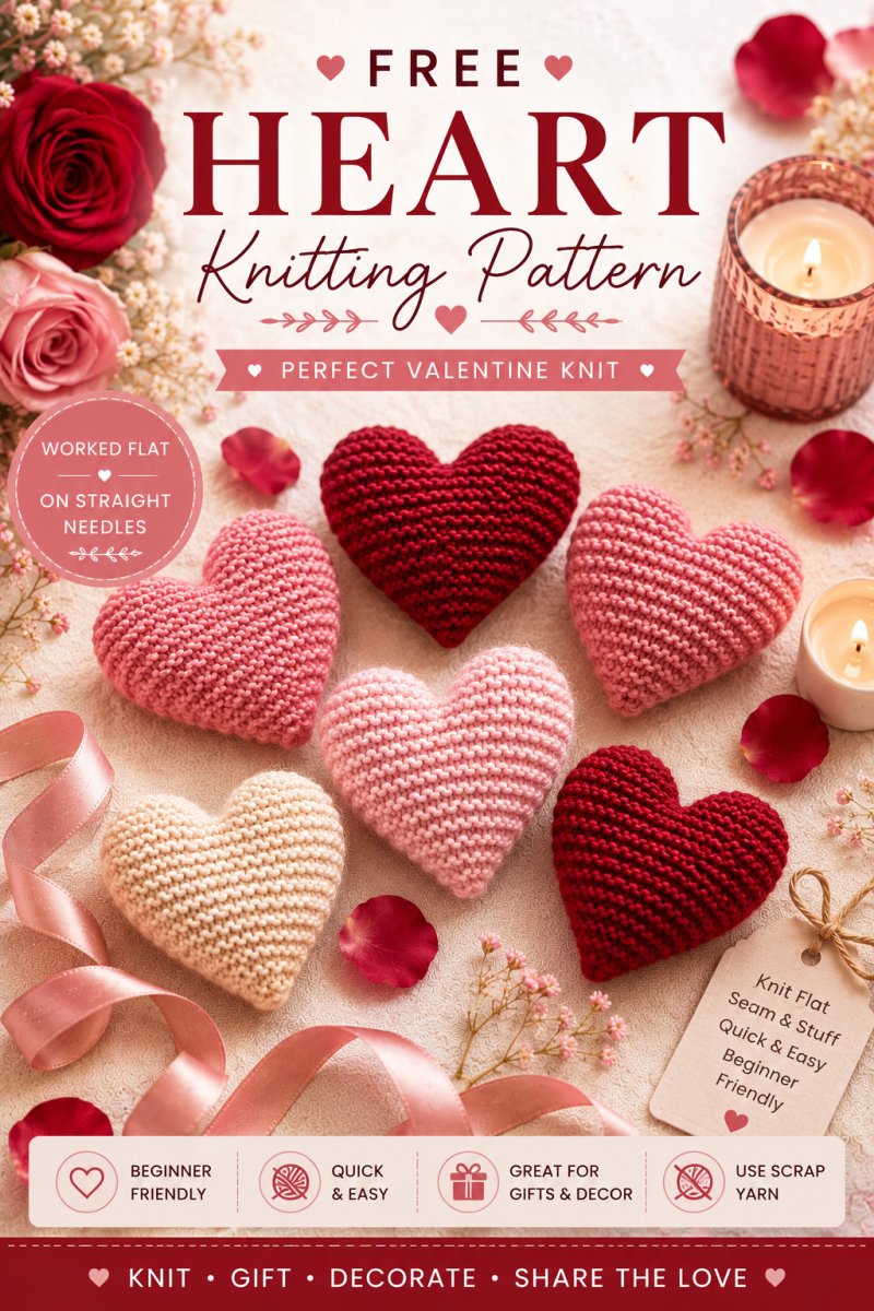 Valentine Hearts knitting pattern pinterest work flat