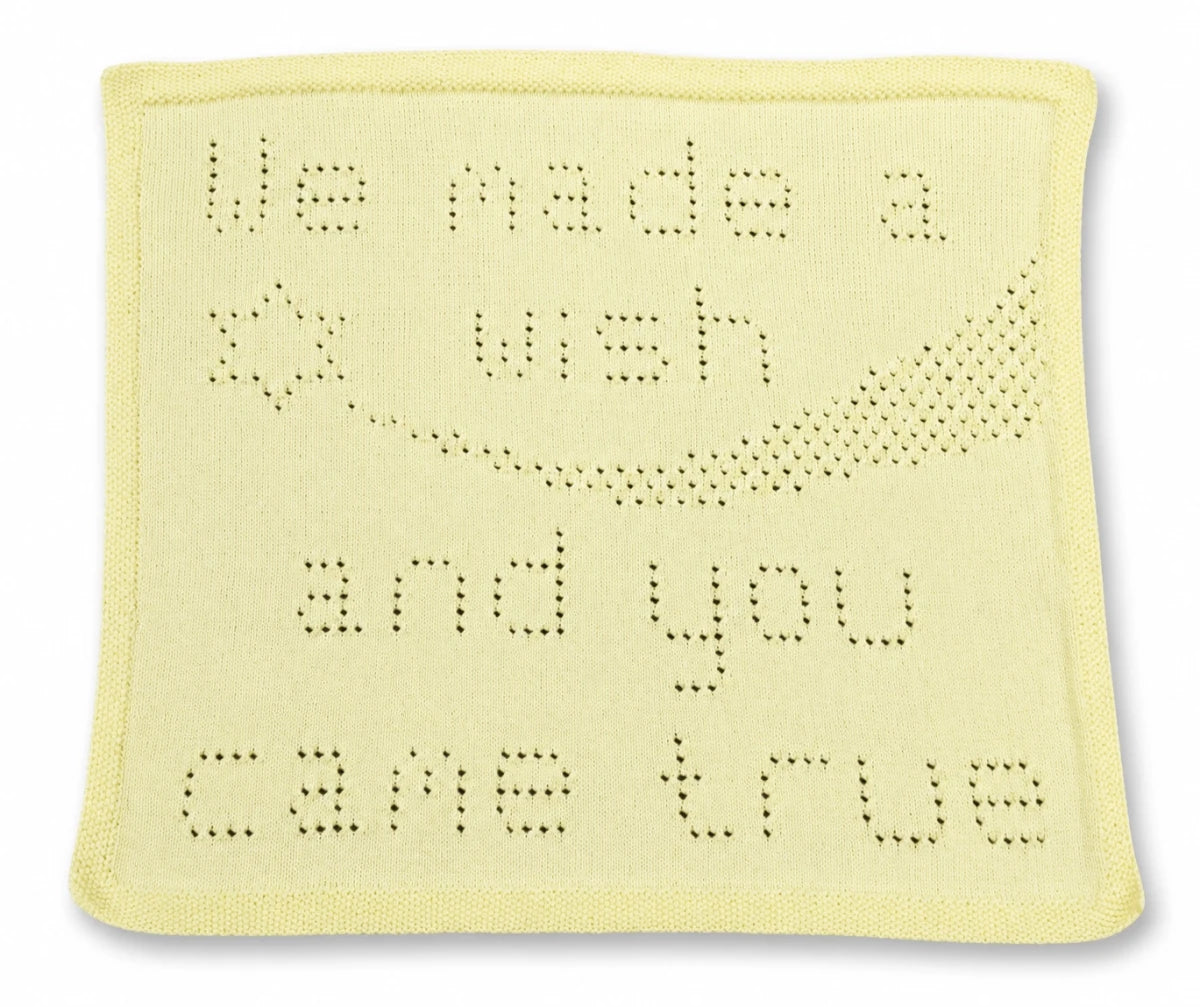 We Made a Wish baby blanket knitting pattern displayed on a white background with soft shadow