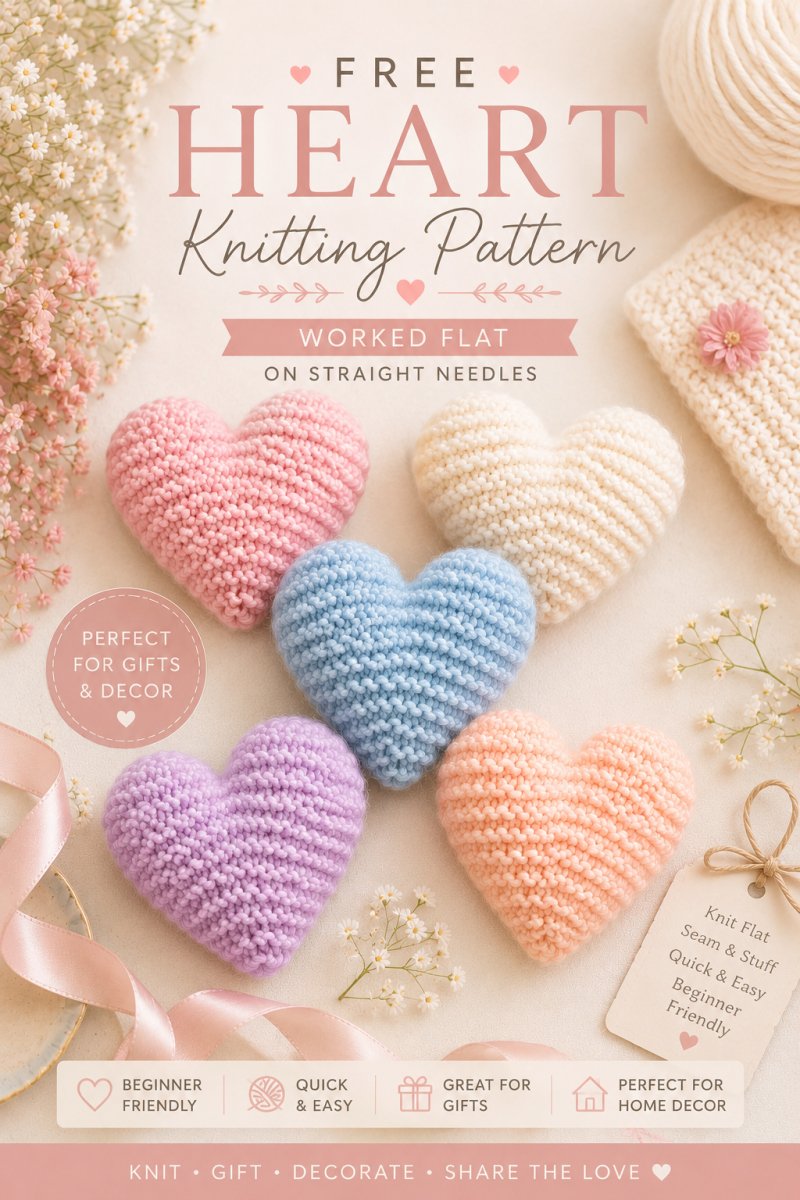 Pastel Hearts Knitting Pattern Pinterest worked flat