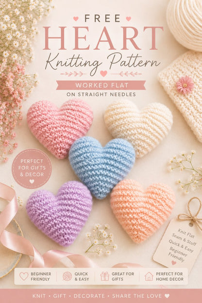 Pastel Hearts Knitting Pattern Pinterest worked flat