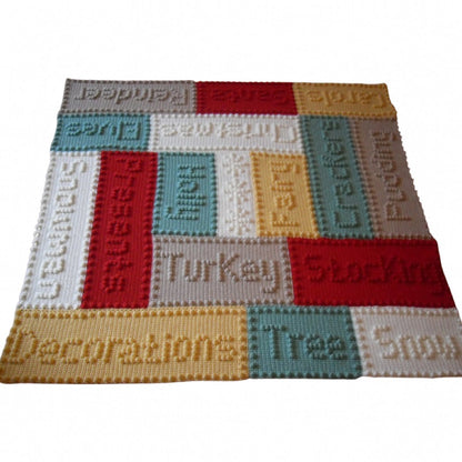 Christmas Crochet Pattern for Xmas Lap Throw Blanket Words Puff Bobbles 