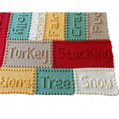 Christmas Crochet Throw Blanket Pattern Words Motif  Puffs Lap