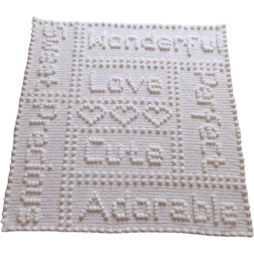 Crochet Baby Blanket Pattern Precious One Piece Adorable Puff Stitch Words Blue