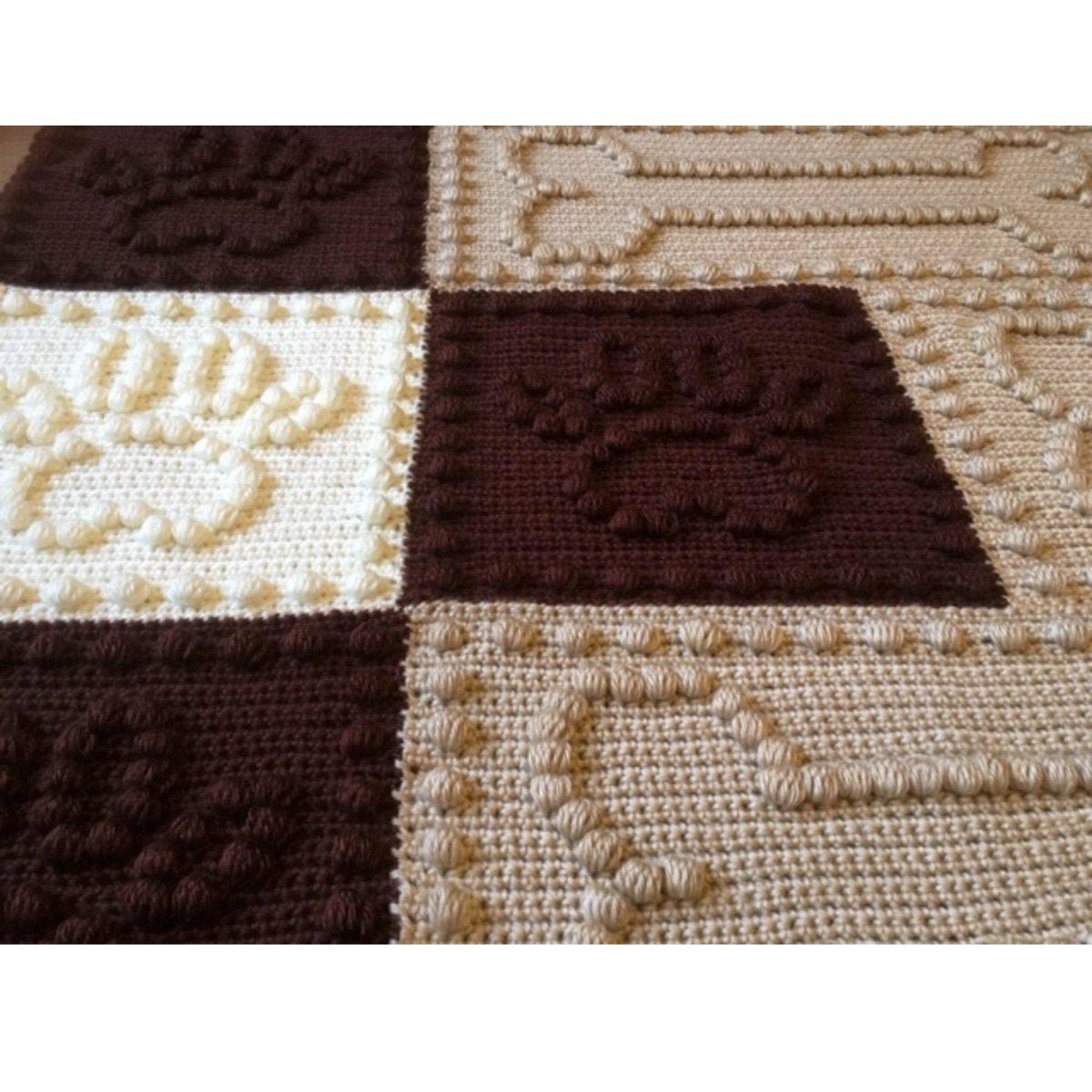 Bone & Paw Print Crochet Pattern for Dog Blanket Paw Print Bone Motifs Puff Bobbles 