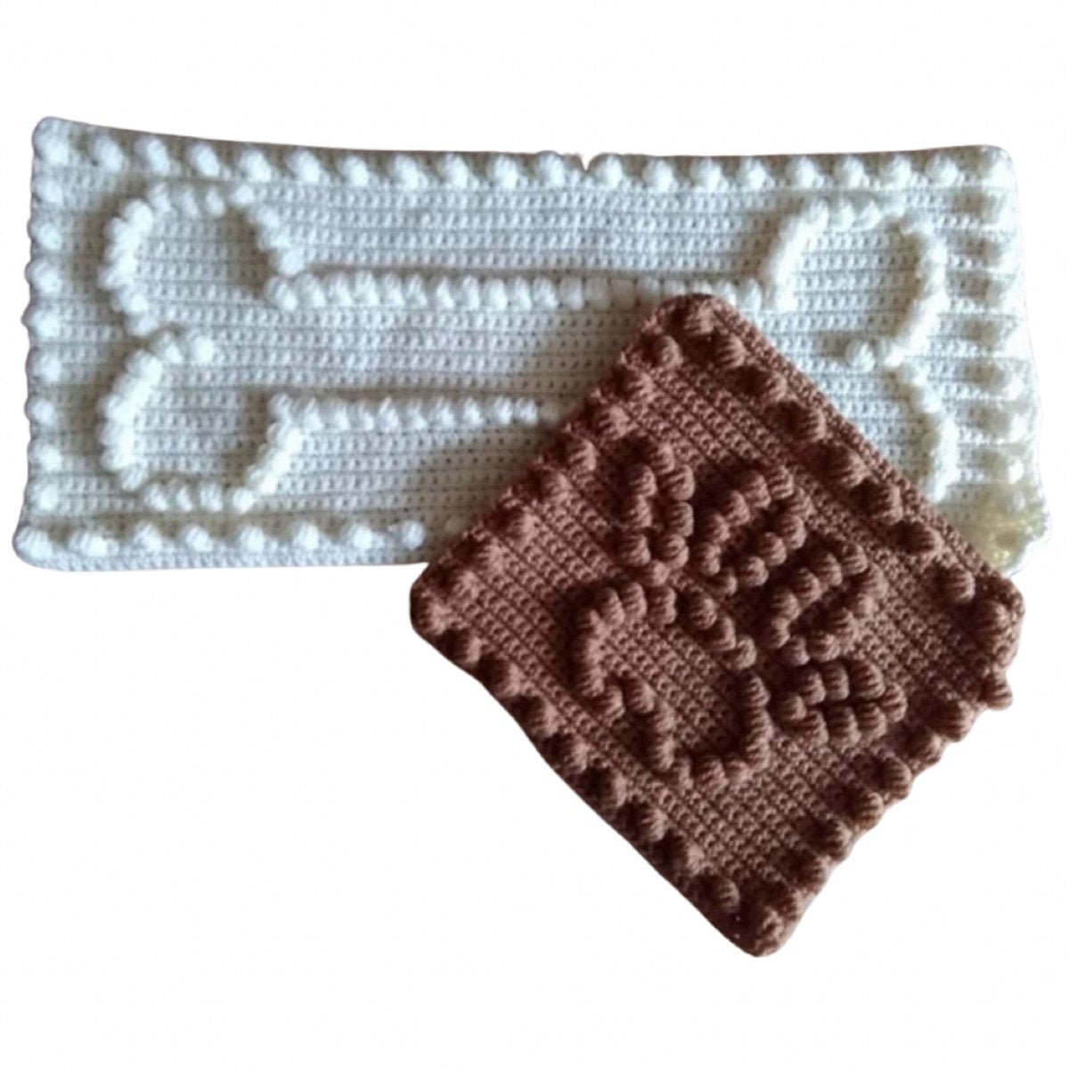 Bone & Paw Print Crochet Pattern for Dog Blanket Puff Bone Paw Print Motifs 