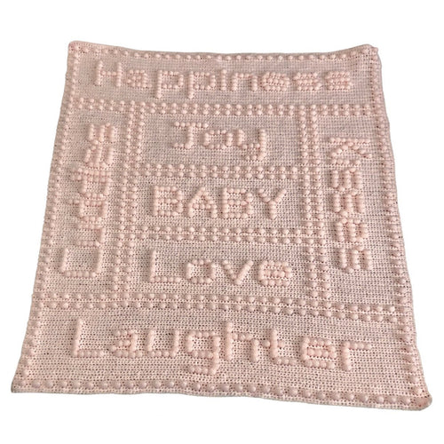 Crochet Pattern for Baby Balnket Joy Words Puff Stitch 1 Piece