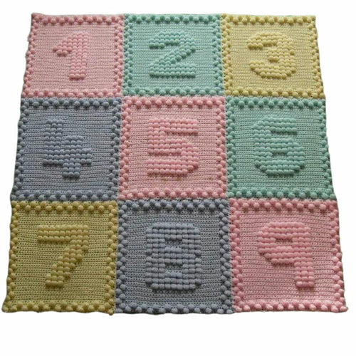 Crochet Pattern for Baby Blanket Number Motifs Puff Popcorn Bobble