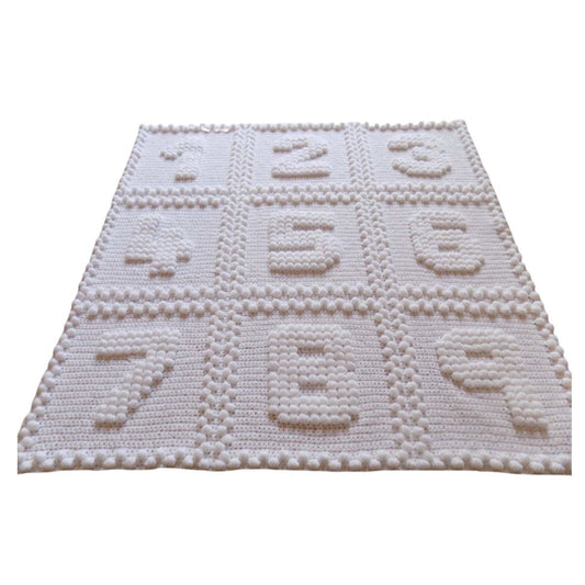 Crochet Pattern for Baby Balanket Numbers One-Piece Puff Stitch Bobbles