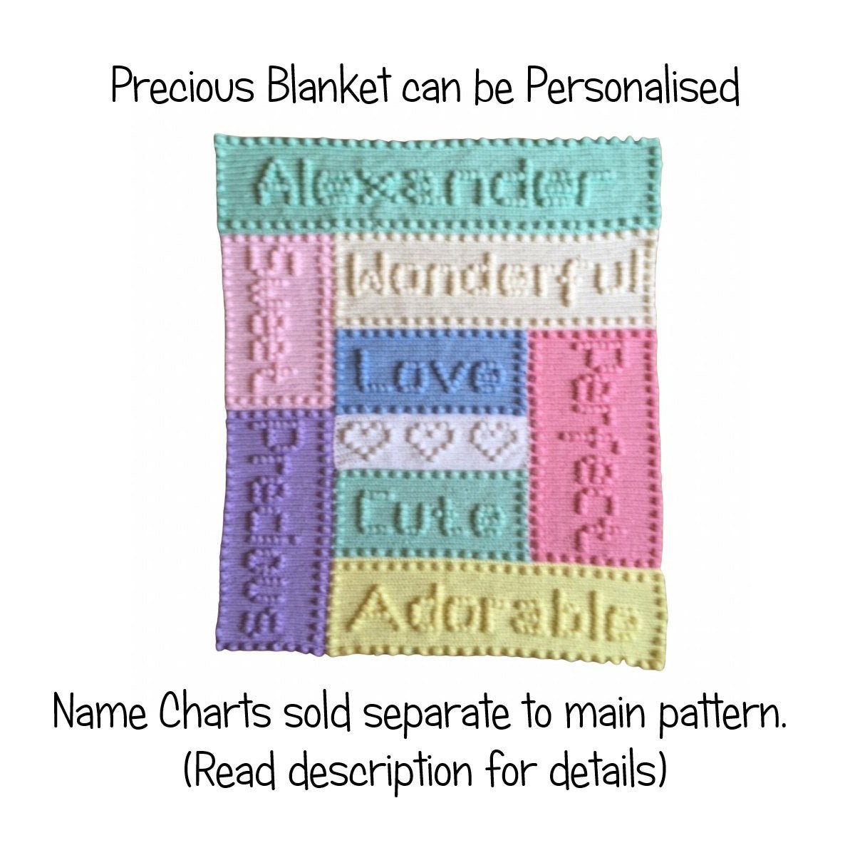 Precious Baby Blanket Crochet Pattern for Baby Blanket Precious Personalised with name panel