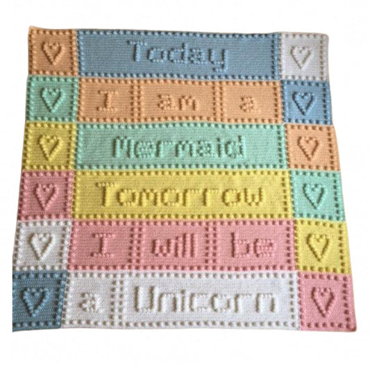 Mermaid & Unicorn Lap Blanket Crochet Pattern for Kids Blanket Mermaid Unicorn Hearts Child Puff Stitch Bobbles