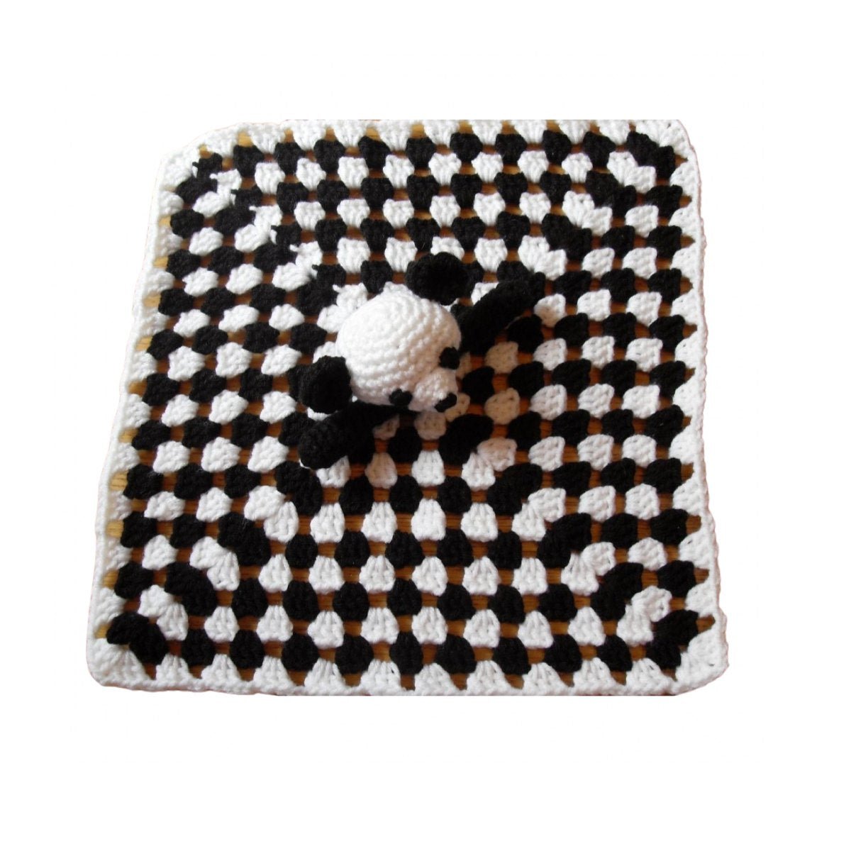 Crochet Pattern for Panda Bear Lovey Lovie Security Blanket Black White