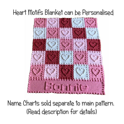 Heart Motifs Baby Blanket Crochet Pattern for Personalised Baby Blanket Add Name Heart