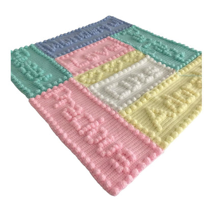 Precious Baby Blanket Crochet Pattern for Baby Words Puffs Bobbles
