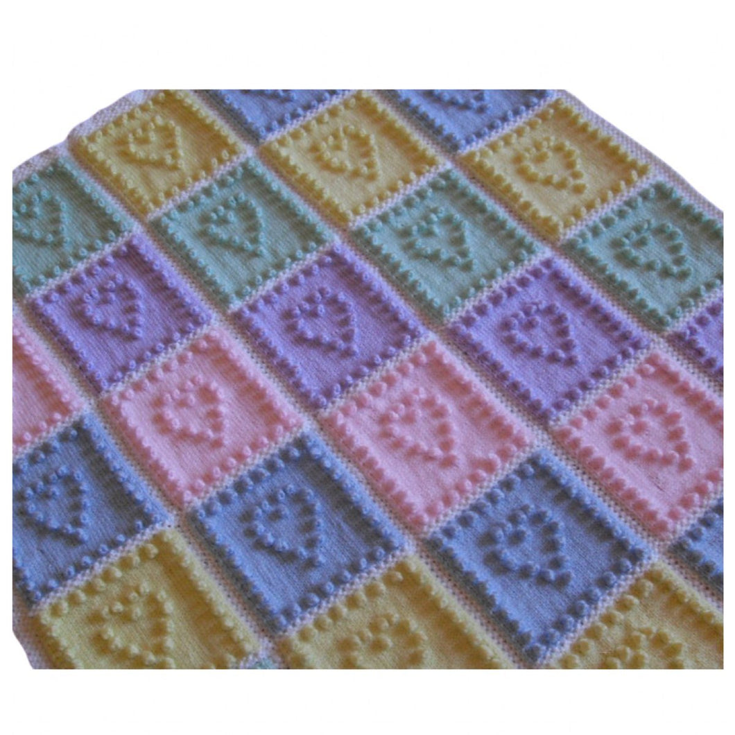 Knitting Baby Pattern Blanket Heart Bobble Stitch Intarsia
