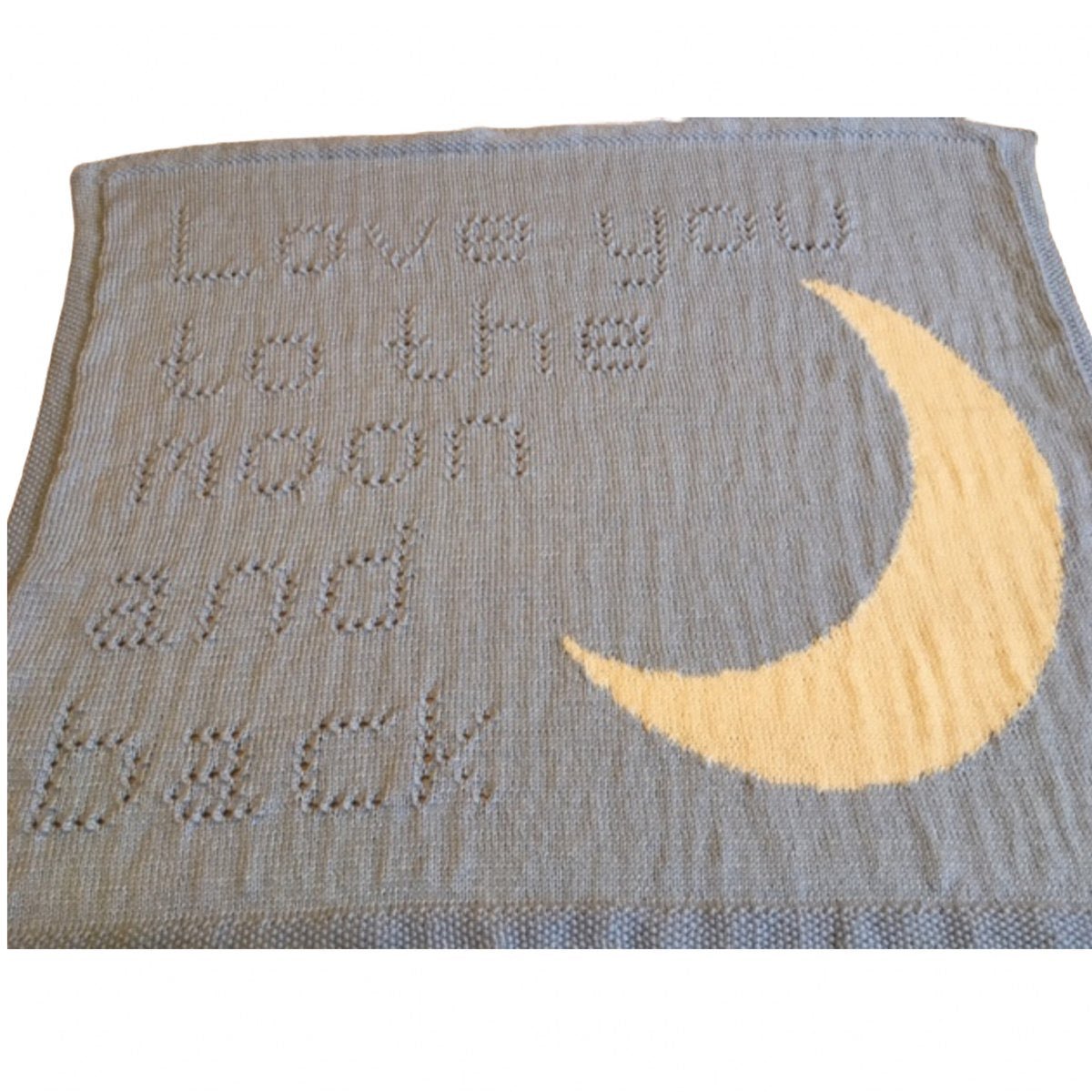 Knitting Pattern for Intarsia Lace Baby Blankets Words Love you to he monn and back