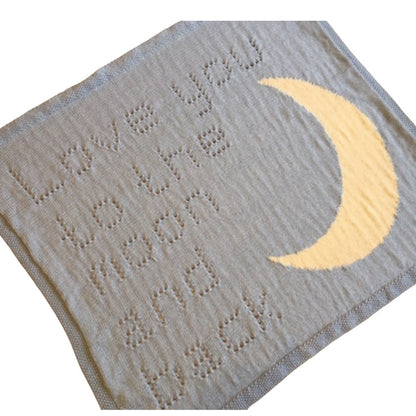 Knitting Pattern for Lace Baby Blankets Words Love you to the moon and back Intarsia