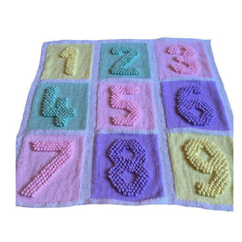 Knitting Pattern for Numbers Baby Blanket Bobbles Textured Modern 