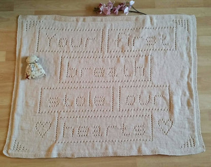 Modern Lace words Frst Breath Baby Blanket Knitting Patterns